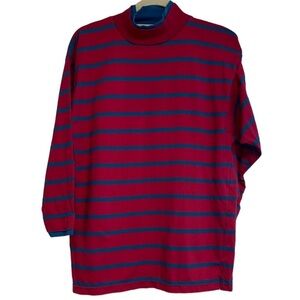 Croquet Club knit shirt mock turtleneck long sleeve striped pullover size medium